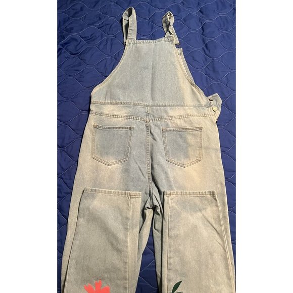 Misslook Floral Painted Denim Bib Overalls size XL - (fits Sz Large) Country - Picture 4 of 9
